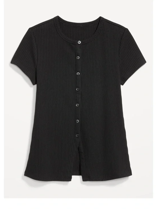 NWT Old Navy Petite Short-sleeve Ribbed Button-down Top - Picture 2 of 6